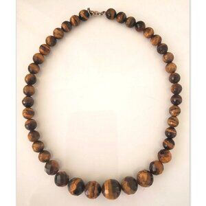 Lee Sands tri color tiger eye bead necklace with Silver tone clasp New